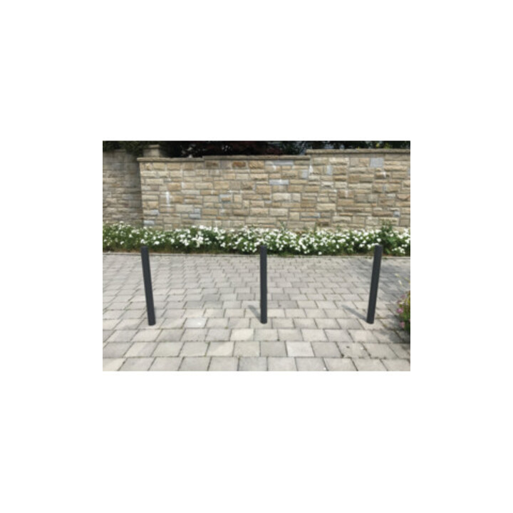 Schake Absperrpfosten Typ 4084FB, herausnehmbar, Ø 89mm + Dreikantverschluß, + Flachkopf (Feinstruktur) + angeschweißter Rosette 4084RB + Bodenhülse