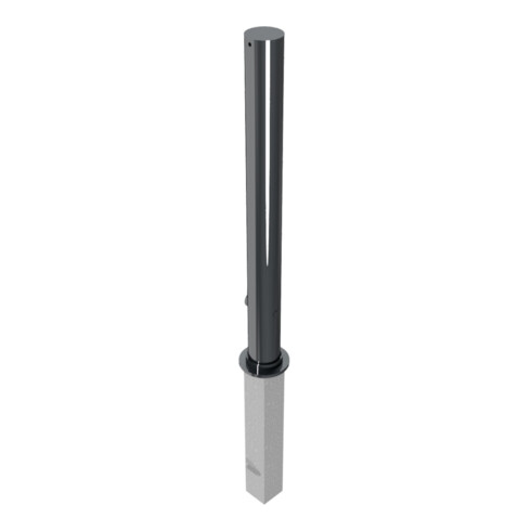 Schake Absperrpfosten Typ 4084FB, herausnehmbar, Ø 89mm + Dreikantverschluß, + Flachkopf (Feinstruktur) + angeschweißter Rosette 4084RB + Bodenhülse