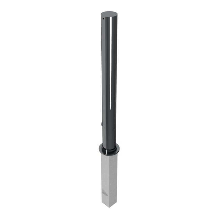 Schake Absperrpfosten Typ 4084FB, herausnehmbar, Ø 89mm + Dreikantverschluß, + Flachkopf (Feinstruktur) + angeschweißter Rosette 4084RB + Bodenhülse