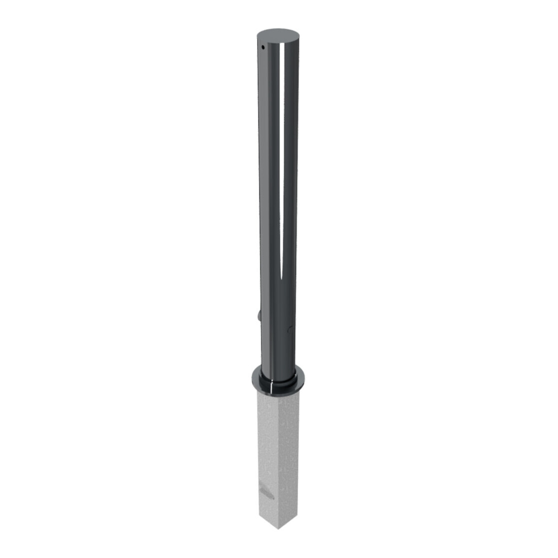 Schake Absperrpfosten Typ 4084FB, herausnehmbar, Ø 89mm + Dreikantverschluß, + Flachkopf (Feinstruktur) + angeschweißter Rosette 4084RB + Bodenhülse