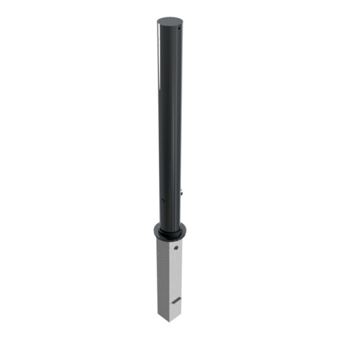 Schake Absperrpfosten Typ 4084FB, herausnehmbar, Ø 89mm + Dreikantverschluß, + Flachkopf (Feinstruktur) + angeschweißter Rosette 4084RB + Bodenhülse