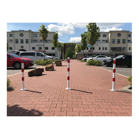 Schake Absperrpfosten Typ 460B/1, ortsfest, Ø 60mm, zum Einbetonieren, weiß / rot + 1 Öse