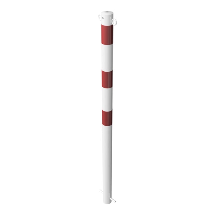 Schake Absperrpfosten Typ 460B/2, ortsfest, Ø 60mm, zum Einbetonieren, weiß / rot + 2 Ösen