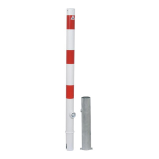 Schake Absperrpfosten Typ 460FB/1, herausnehmbar, Ø 60mm + Dreikantverschluß, weiß / rot + 1 Öse