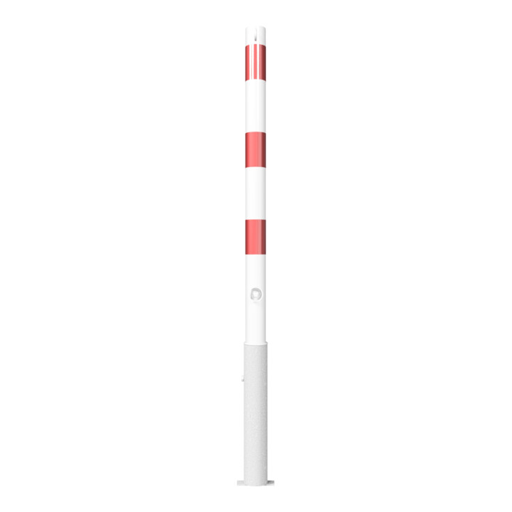 Schake Absperrpfosten Typ 460FB/1, herausnehmbar, Ø 60mm + Dreikantverschluß, weiß / rot + 1 Öse