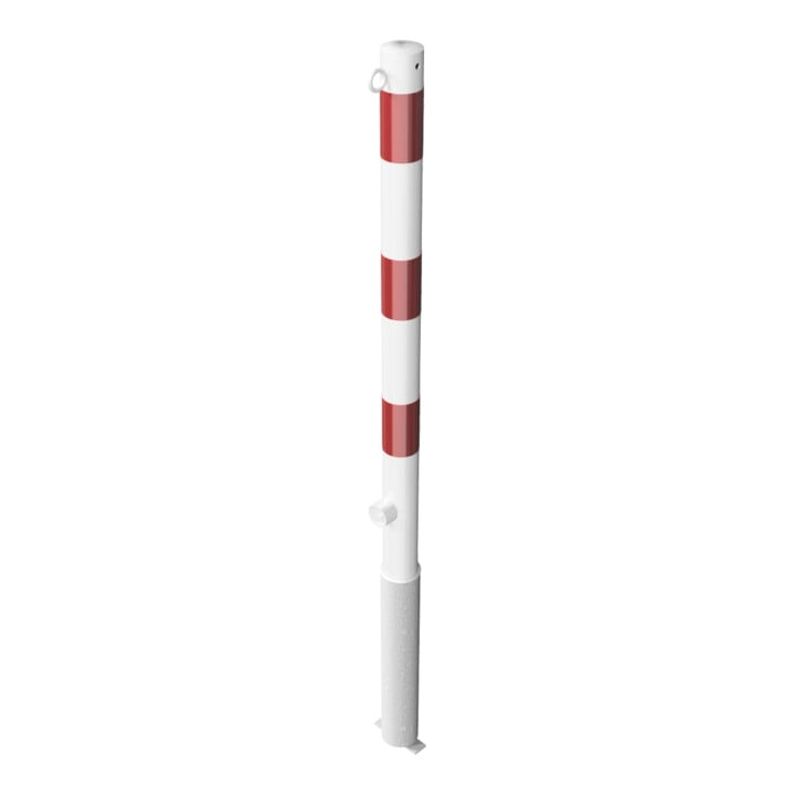 Schake Absperrpfosten Typ 460FB/1, herausnehmbar, Ø 60mm + Dreikantverschluß, weiß / rot + 1 Öse