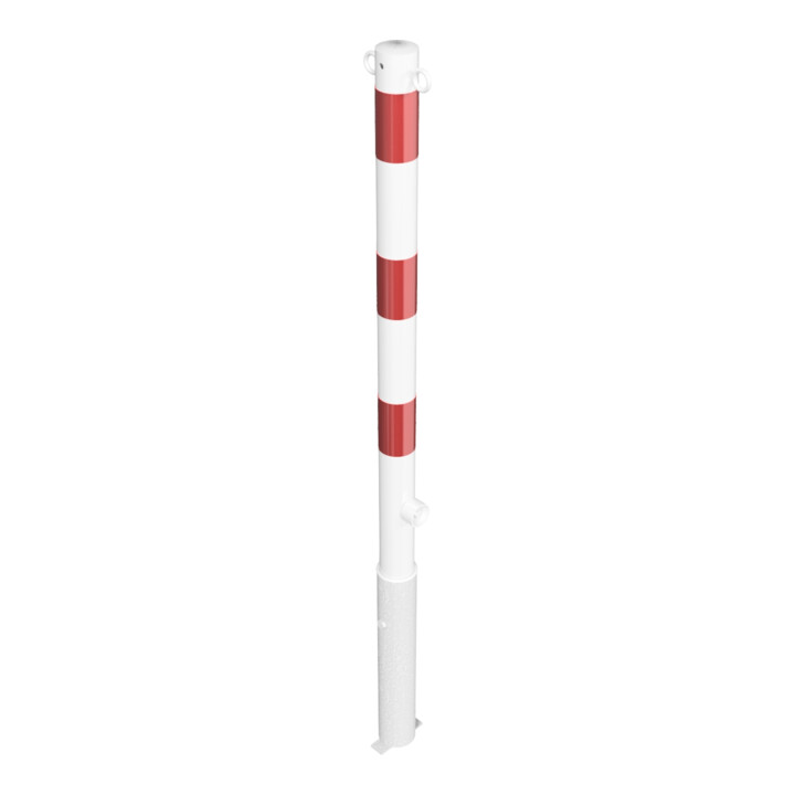 Schake Absperrpfosten Typ 460FB/2, herausnehmbar, Ø 60mm + Dreikantverschluß, weiß / rot + 2 Ösen