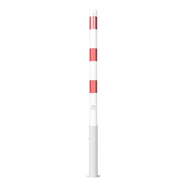 Schake Absperrpfosten Typ 460FB/2, herausnehmbar, Ø 60mm + Dreikantverschluß, weiß / rot + 2 Ösen