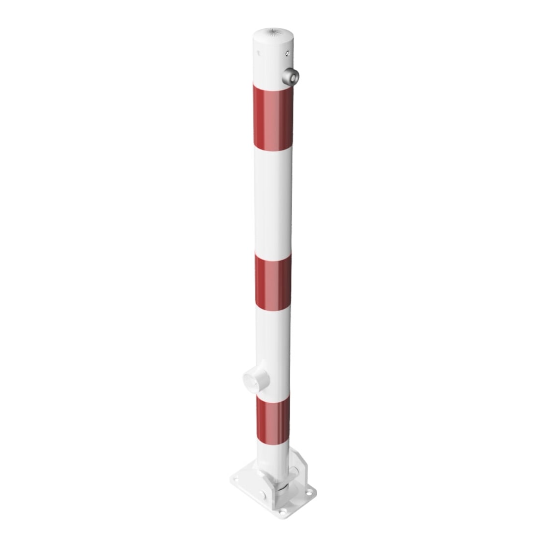 Schake Absperrpfosten Typ 460FUB, umlegbar + Dreikantverschluß, Ø 60mm, weiß / rot