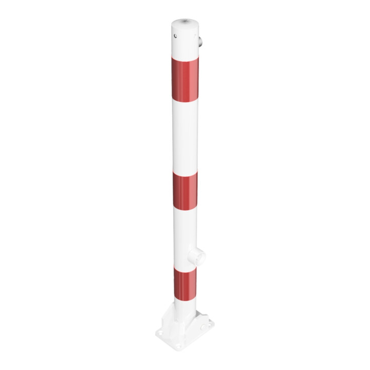Schake Absperrpfosten Typ 460FUB, umlegbar + Dreikantverschluß, Ø 60mm, weiß / rot
