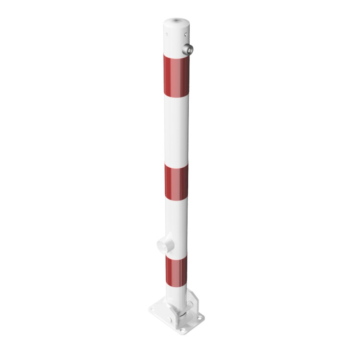 Schake Absperrpfosten Typ 460FUB, umlegbar + Dreikantverschluß, Ø 60mm, weiß / rot
