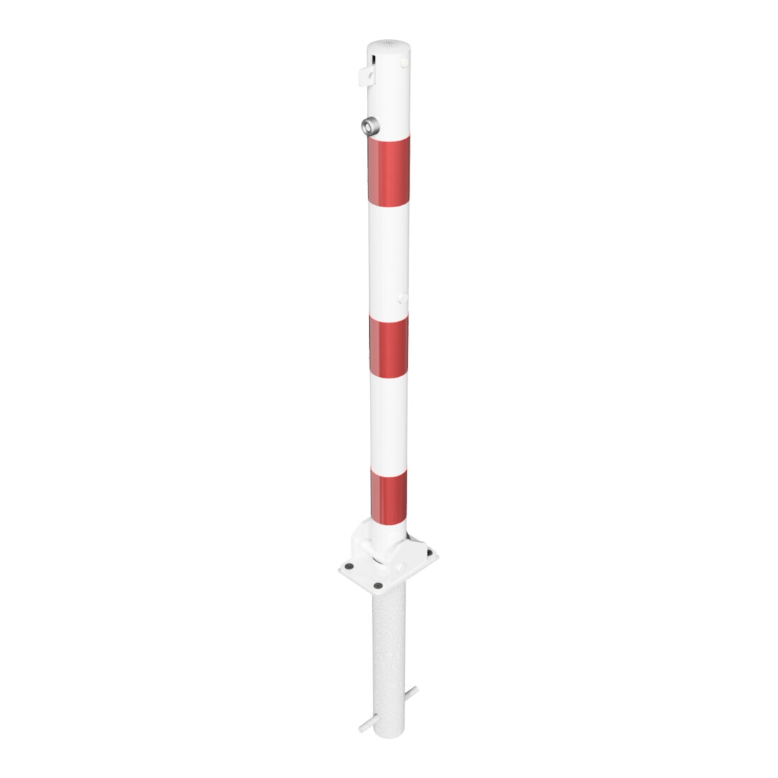 Schake Absperrpfosten Typ 460UVHB, umlegbar, für Vorhangschloß, zum Einbetonieren, Ø 60mm, weiß / rot