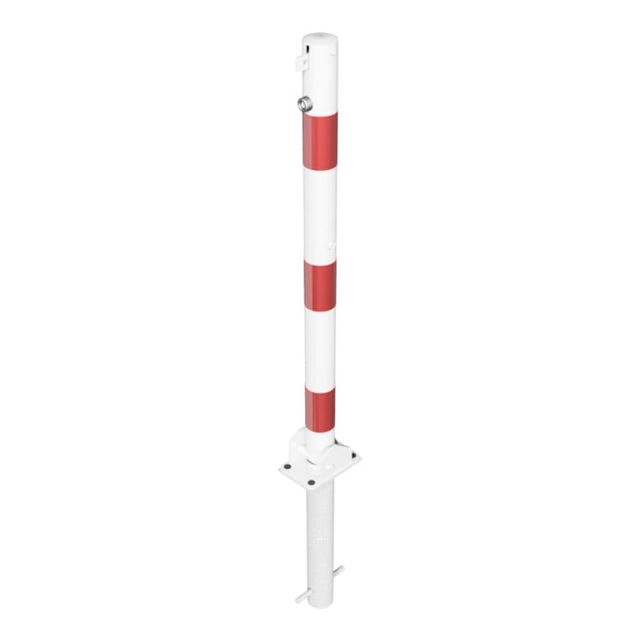 Schake Absperrpfosten Typ 460UVHB, umlegbar, für Vorhangschloß, zum Einbetonieren, Ø 60mm, weiß / rot