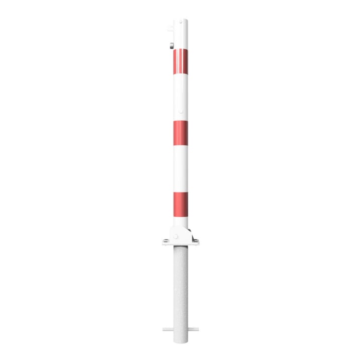 Schake Absperrpfosten Typ 460UVHB, umlegbar, für Vorhangschloß, zum Einbetonieren, Ø 60mm, weiß / rot