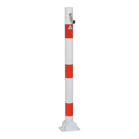 Schake Absperrpfosten Typ 460UZB, umlegbar, zum Aufdübeln + Profilzylinder, Ø 60mm, weiß / rot