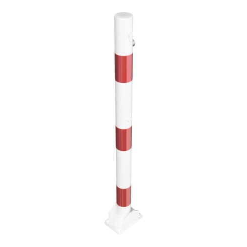 Schake Absperrpfosten Typ 460UZB, umlegbar, zum Aufdübeln + Profilzylinder, Ø 60mm, weiß / rot