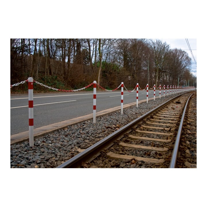 Schake Absperrpfosten Typ 460VB/1, herausnehmbar, Ø 60 mm, für Vorhangschloß, weiß / rot + 1 Öse