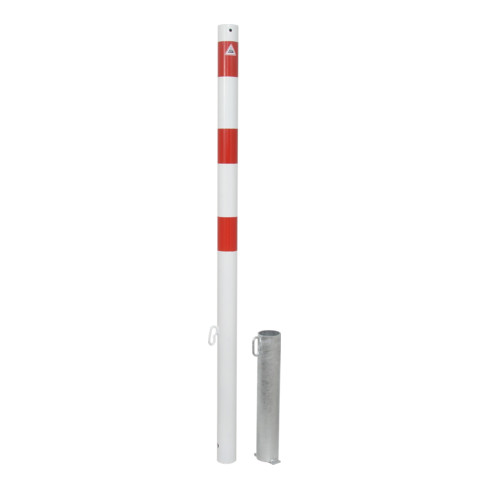 Schake Absperrpfosten Typ 460VB/1, herausnehmbar, Ø 60 mm, für Vorhangschloß, weiß / rot + 1 Öse