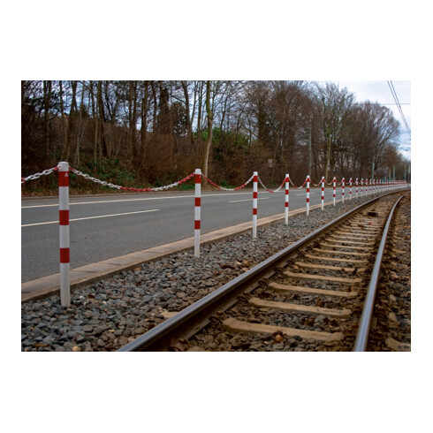 Schake Absperrpfosten Typ 460VB/2, herausnehmbar, Ø 60 mm, für Vorhangschloß, weiß / rot + 2 Ösen