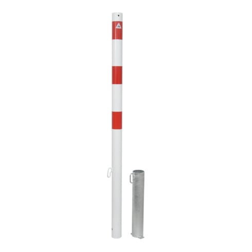 Schake Absperrpfosten Typ 460VB/2, herausnehmbar, Ø 60 mm, für Vorhangschloß, weiß / rot + 2 Ösen