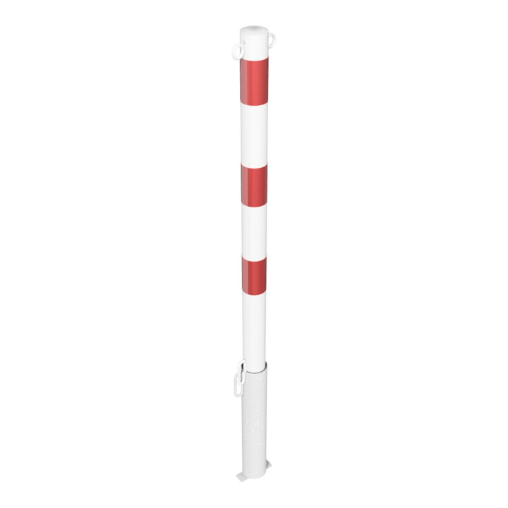 Schake Absperrpfosten Typ 460VB/2, herausnehmbar, Ø 60 mm, für Vorhangschloß, weiß / rot + 2 Ösen
