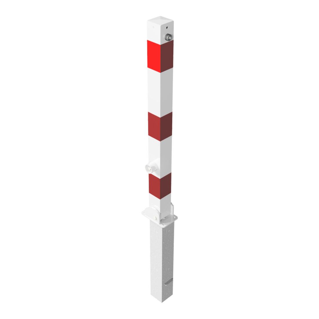 Schake Absperrpfosten Typ 4701FUHB, 70x70mm, umlegbar, herausnehmbar + Dreikantverschluß, weiß / rot