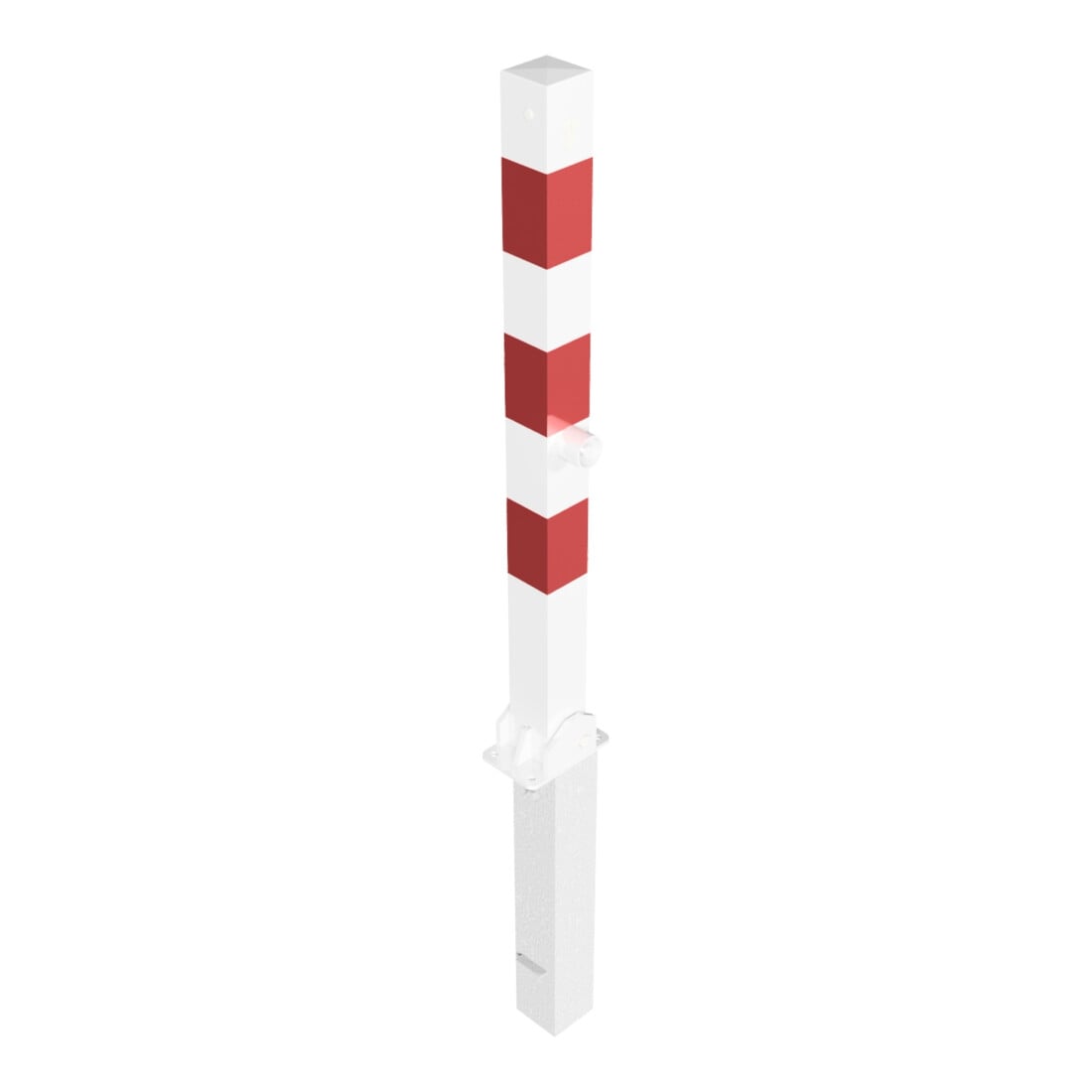 Schake Absperrpfosten Typ 4701FUZHB, 70x70mm, umlegbar, herausnehmbar + Dreikantverschluß, Profilzylinder, weiß / rot