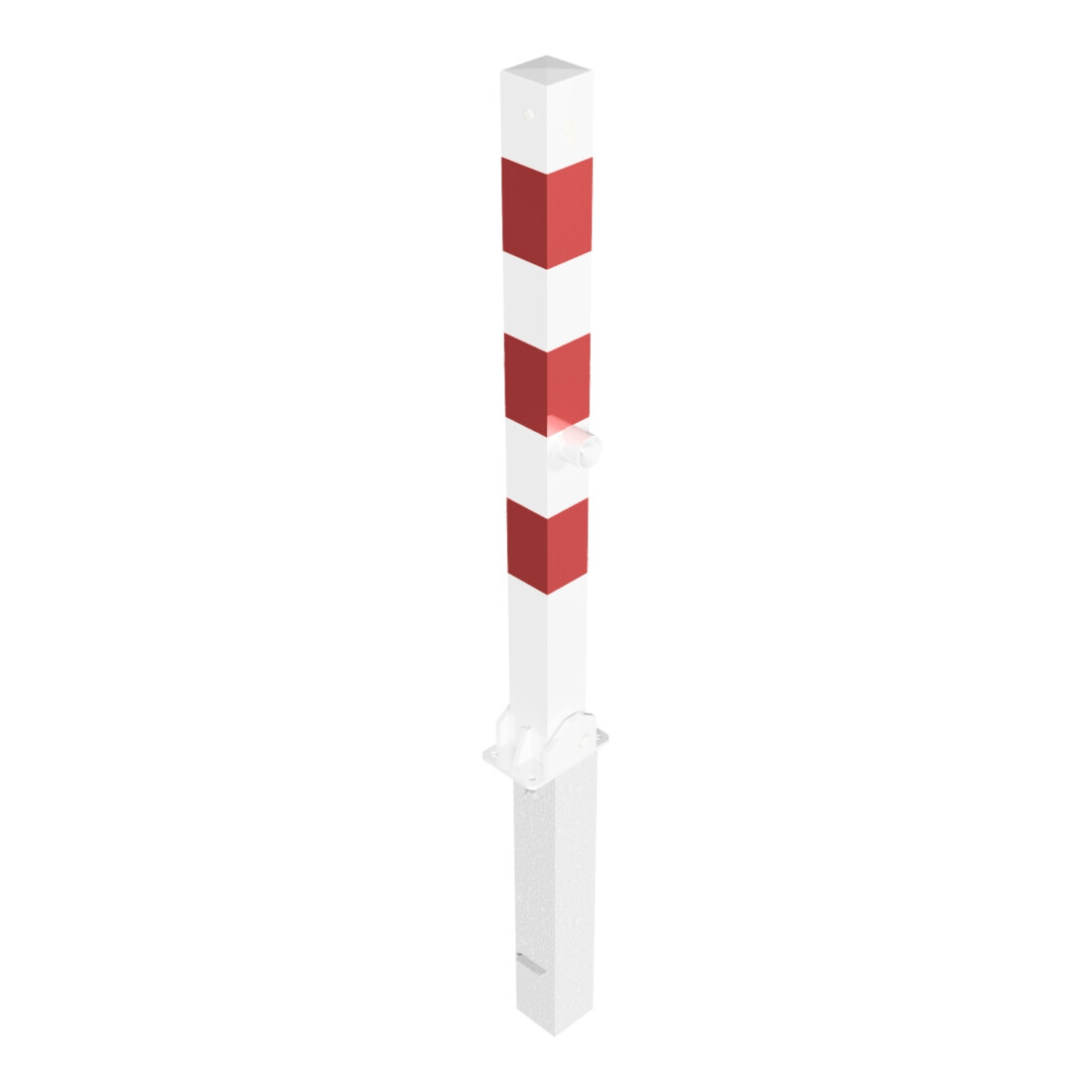 Schake Absperrpfosten Typ 4701FUZHB, 70x70mm, umlegbar, herausnehmbar + Dreikantverschluß, Profilzylinder, weiß / rot