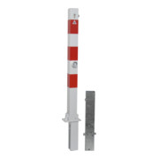 Schake Absperrpfosten Typ 4701UZHB, 70x70mm, umlegbar, herausnehmbar + Profilzylinder, weiß / rot