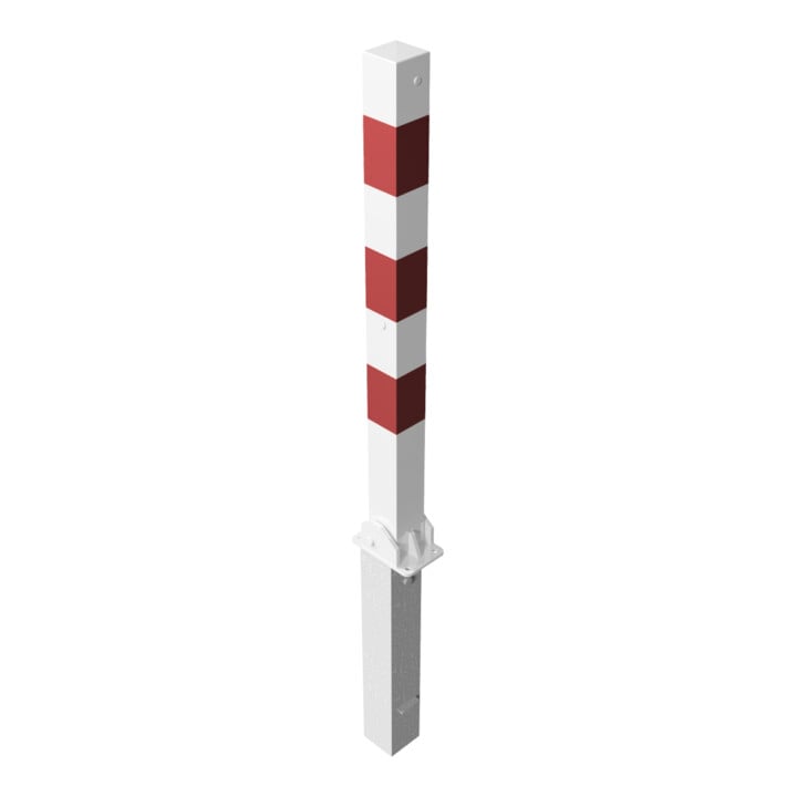 Schake Absperrpfosten Typ 4701UZHB, 70x70mm, umlegbar, herausnehmbar + Profilzylinder, weiß / rot
