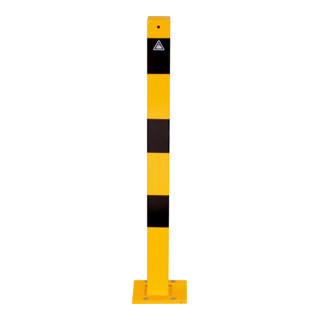 Schake Absperrpfosten Typ 470APBG, ortsfest, abnehmbar + Bodenplatte 150 x 180 mm Ø 70 x 70 mm, gelb / schwarz