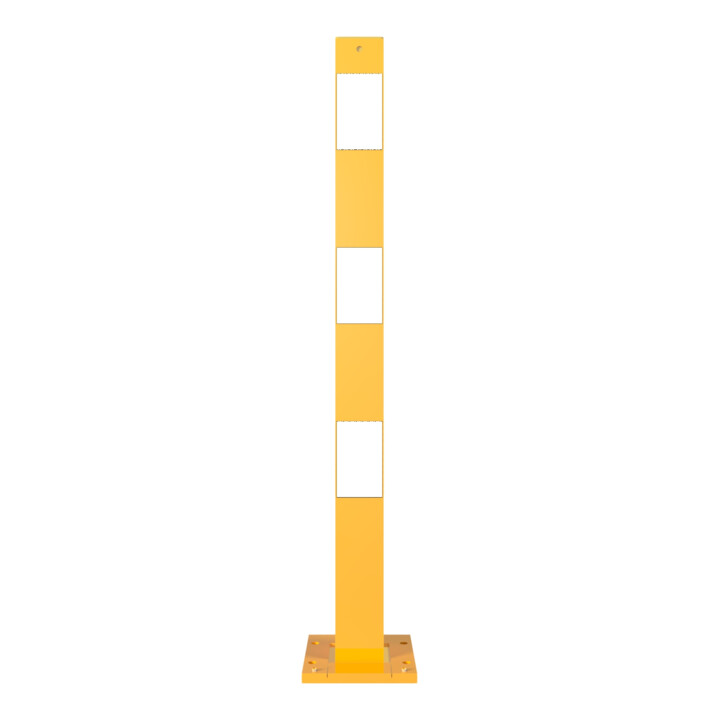 Schake Absperrpfosten Typ 470APBG, ortsfest, abnehmbar + Bodenplatte 150 x 180 mm Ø 70 x 70 mm, gelb / schwarz