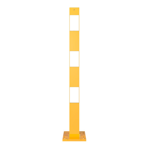 Schake Absperrpfosten Typ 470APBG, ortsfest, abnehmbar + Bodenplatte 150 x 180 mm Ø 70 x 70 mm, gelb / schwarz