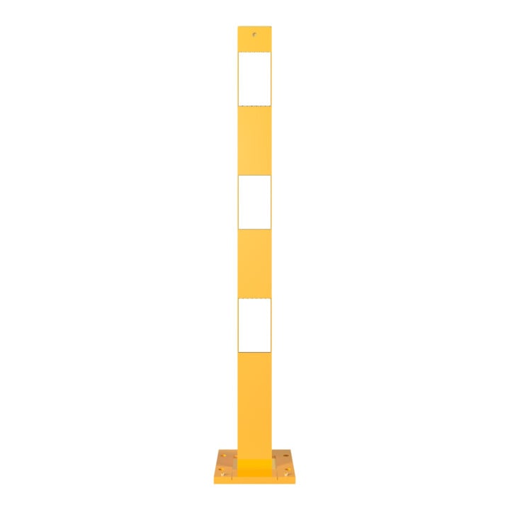 Schake Absperrpfosten Typ 470APBG, ortsfest, abnehmbar + Bodenplatte 150 x 180 mm Ø 70 x 70 mm, gelb / schwarz