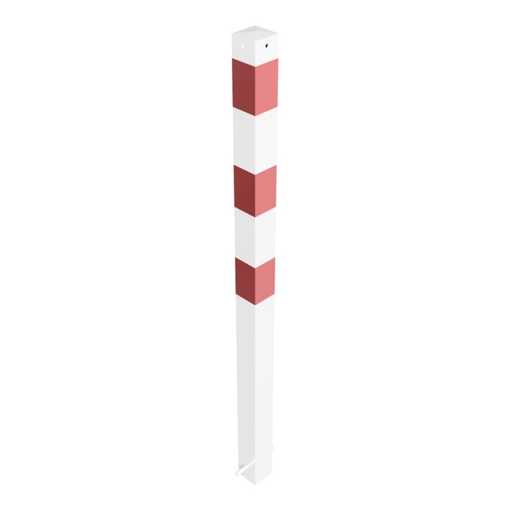 Schake Absperrpfosten Typ 470B/1, ortsfest, zum Einbetonieren, 70x70mm, weiß / rot + 1 Öse