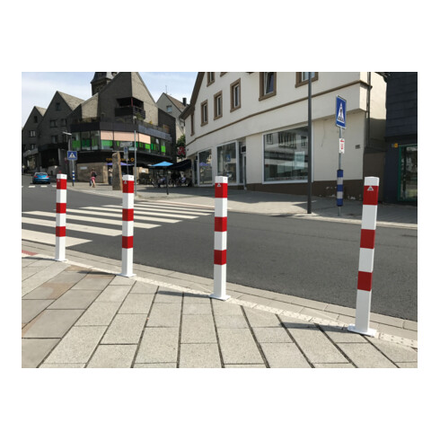 Schake Absperrpfosten Typ 470B/1, ortsfest, zum Einbetonieren, 70x70mm, weiß / rot + 1 Öse
