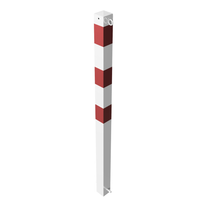 Schake Absperrpfosten Typ 470B/2, ortsfest, zum Einbetonieren, 70x70mm, weiß / rot + 2 Ösen
