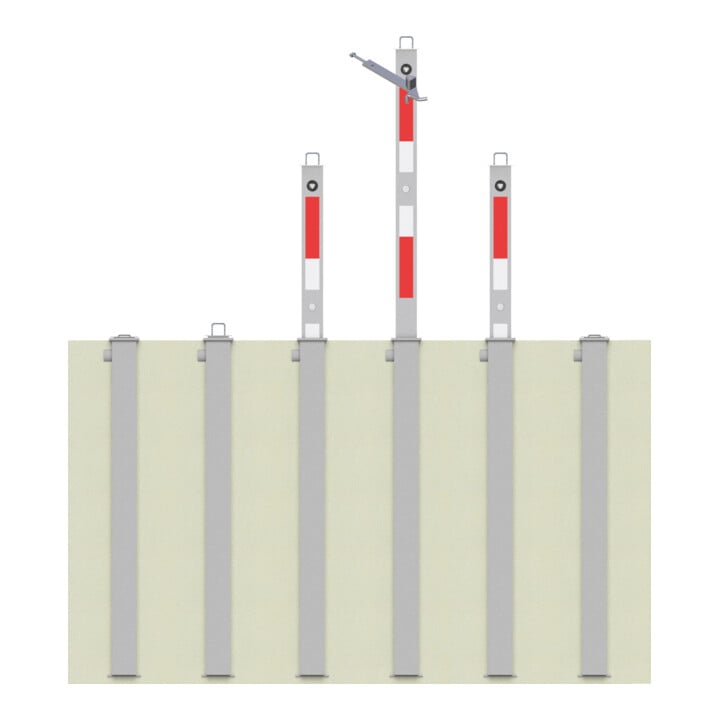Schake Absperrpfosten Typ 470DL, vollversenkbar + Dreikantverschluß, 900mm Überflur, +refl. Streifen incl. Bodenhülse