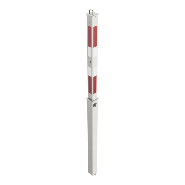 Schake Absperrpfosten Typ 470DL, vollversenkbar + Dreikantverschluß, 900mm Überflur, +refl. Streifen incl. Bodenhülse