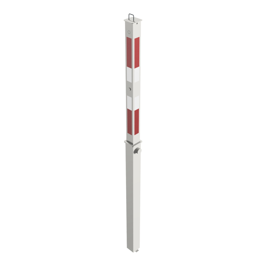 Schake Absperrpfosten Typ 470DL, vollversenkbar + Dreikantverschluß, 900mm Überflur, +refl. Streifen incl. Bodenhülse
