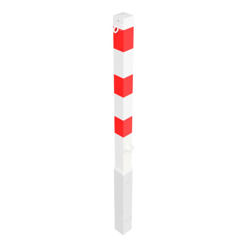 Schake Absperrpfosten Typ 470FB/1, 70x70mm, herausnehmbar + Dreikantverschluß, weiß / rot + 1 Öse