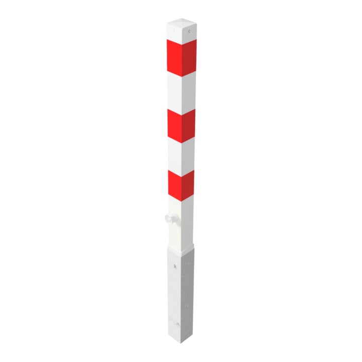 Schake Absperrpfosten Typ 470FB/1, 70x70mm, herausnehmbar + Dreikantverschluß, weiß / rot + 1 Öse