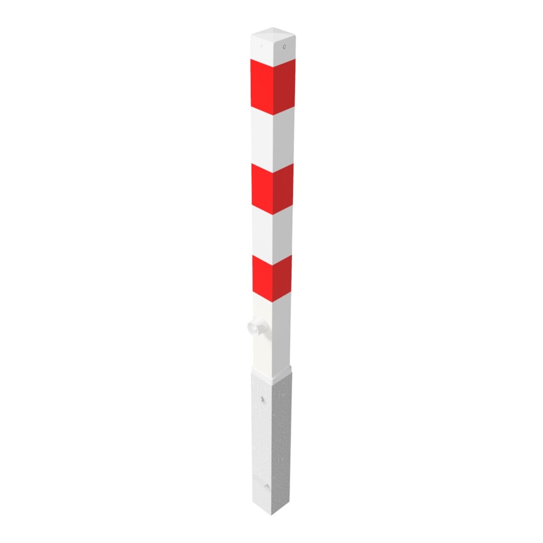Schake Absperrpfosten Typ 470FB/1, 70x70mm, herausnehmbar + Dreikantverschluß, weiß / rot + 1 Öse