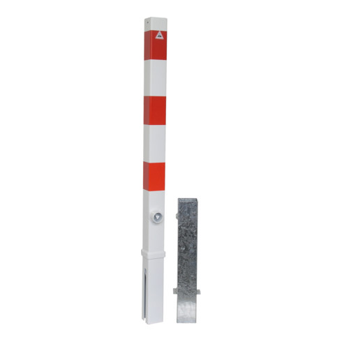 Schake Absperrpfosten Typ 470FB/2, 70x70mm, herausnehmbar + Dreikantverschluß, weiß / rot + 2 Ösen