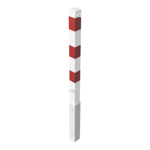 Schake Absperrpfosten Typ 470FB/2, 70x70mm, herausnehmbar + Dreikantverschluß, weiß / rot + 2 Ösen