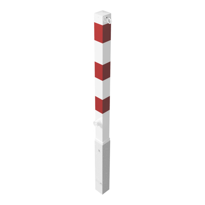 Schake Absperrpfosten Typ 470FB/2, 70x70mm, herausnehmbar + Dreikantverschluß, weiß / rot + 2 Ösen