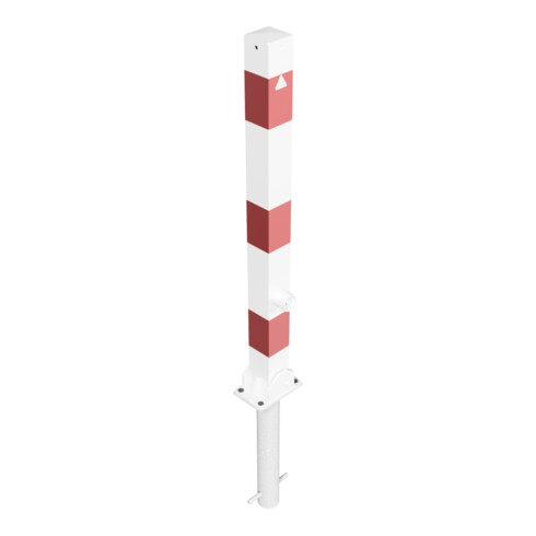 Schake Absperrpfosten Typ 470FUHB, umlegbar + Dreikantverschluß, zum Einbetonieren, 70x70mm, weiß / rot incl. Bodenhülse