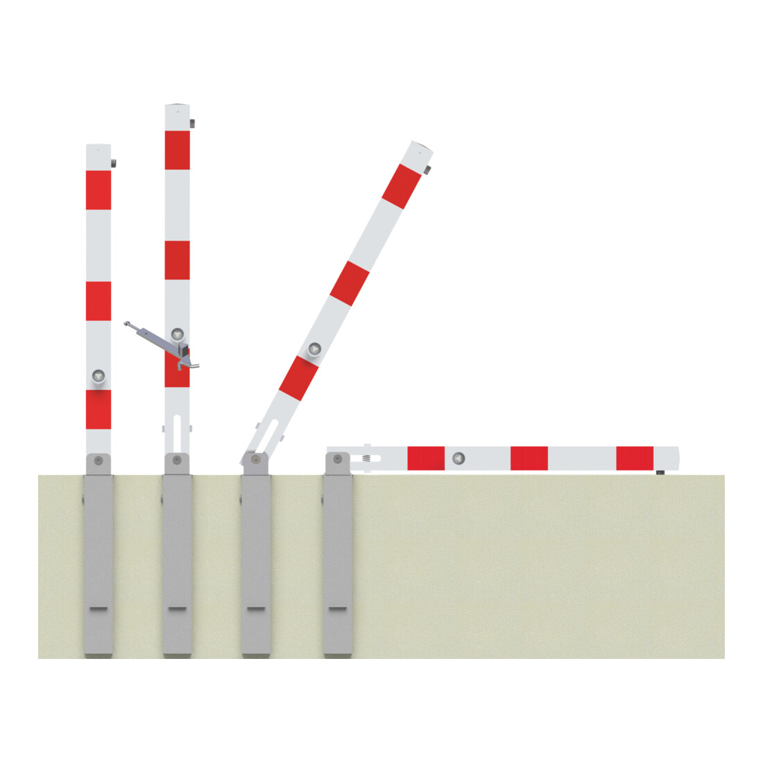 Schake Absperrpfosten Typ 470FUKH, umlegbar, Hebe, Kipp, Mechanik + Dreikantverschluß, zum Einbetonieren, 70x70mm, incl. Bodenhülse
