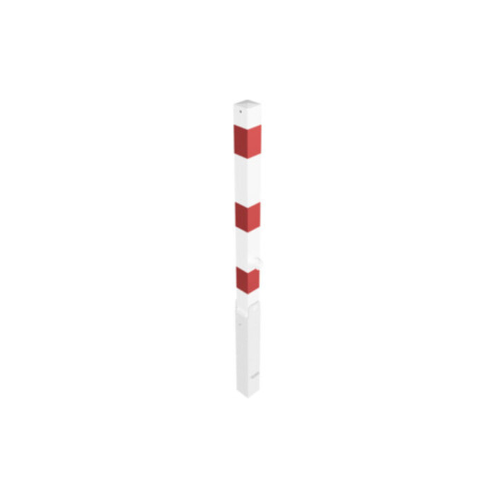 Schake Absperrpfosten Typ 470FUKHB, umlegbar, Hebe, Kipp, Mechanik + Dreikantverschluß, zum Einbetonieren, 70x70mm, weiß / rot incl. Bodenhülse