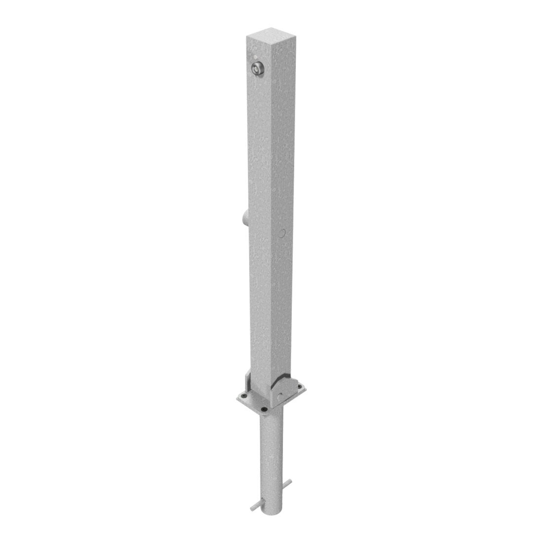 Schake Absperrpfosten Typ 470FUZH, umlegbar + Dreikantverschluß, Profilzylinder zum Einbetonieren, 70x70mm, feuerverzinkt